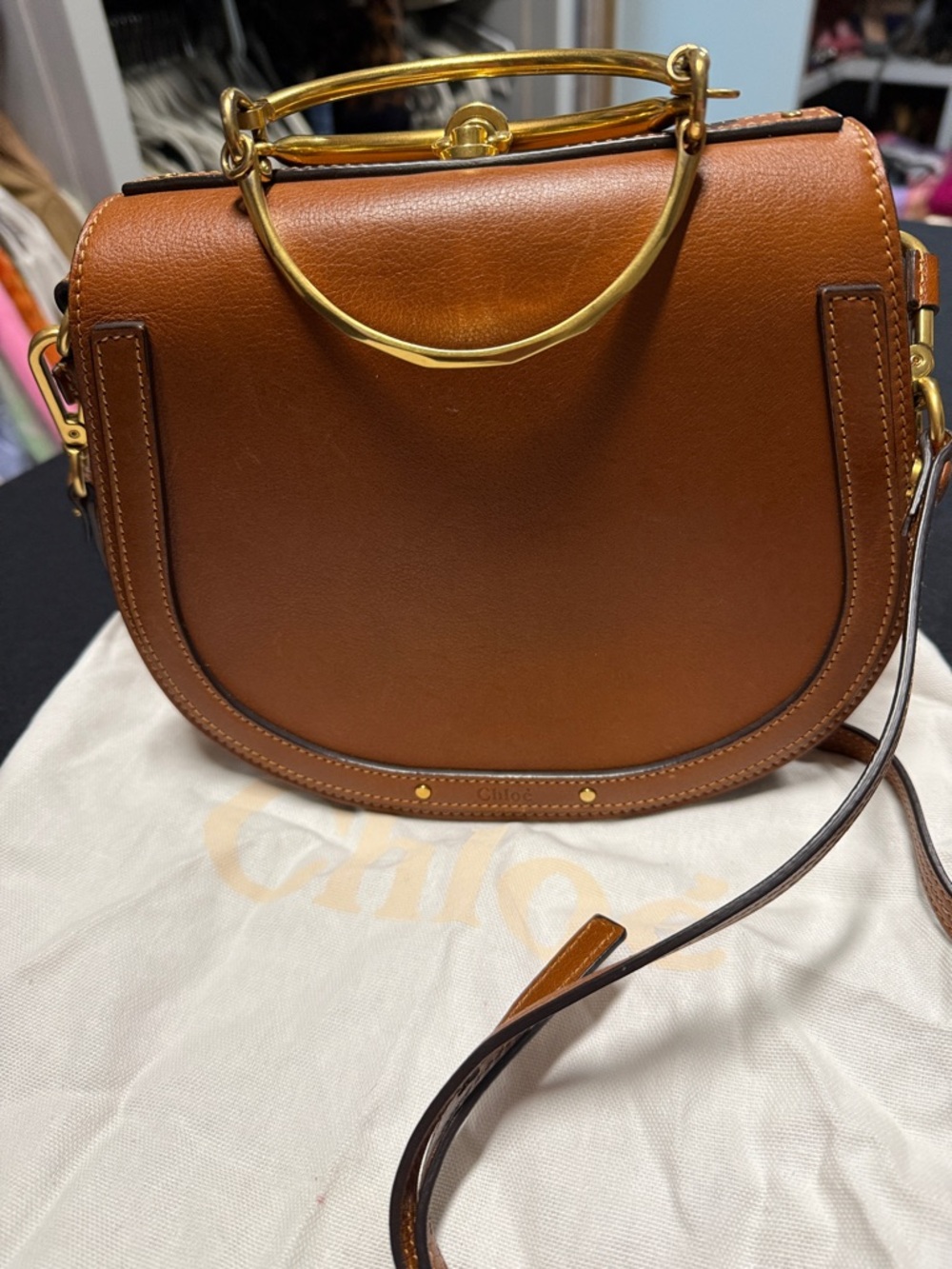 Chloe Tan Leather Nile Bracelet Handle Crossbody Bag